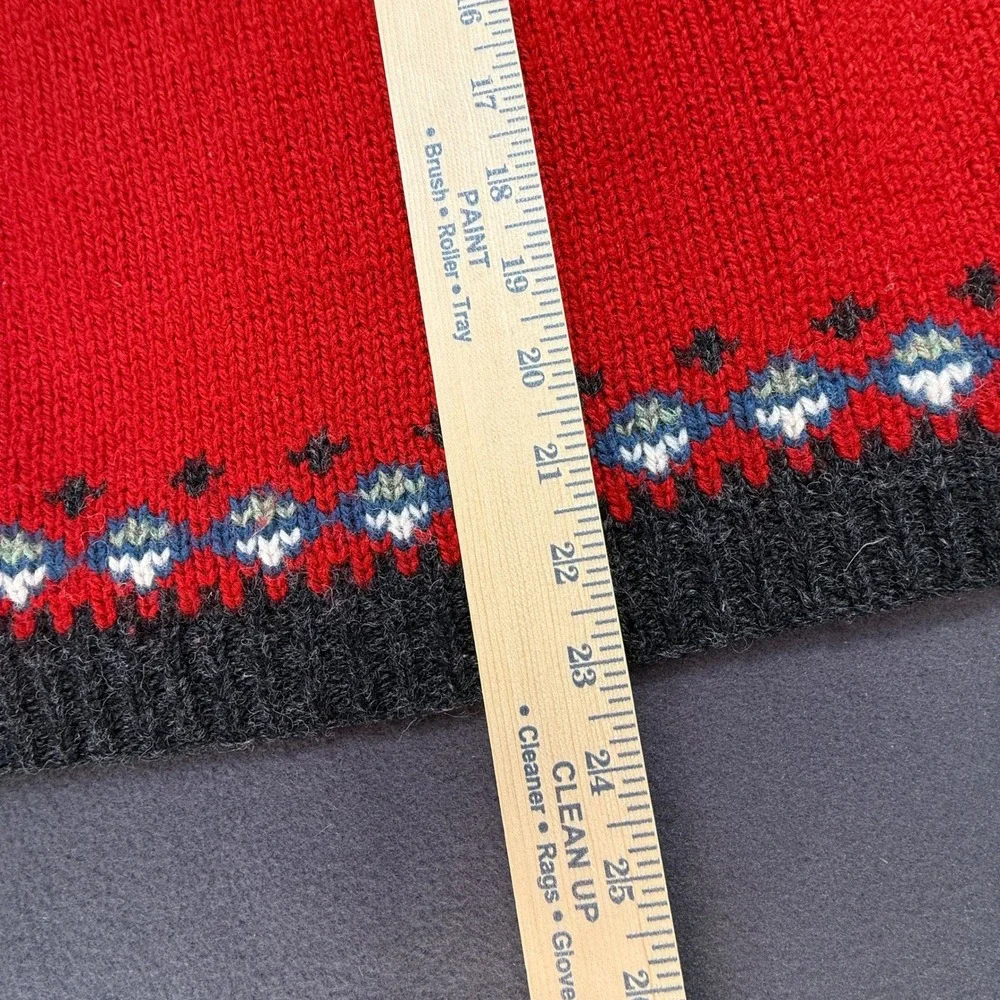 Eddie Bauer Fair Isle Wool Sweater Womens S Red Nordic Crew Neck Heavy Knit